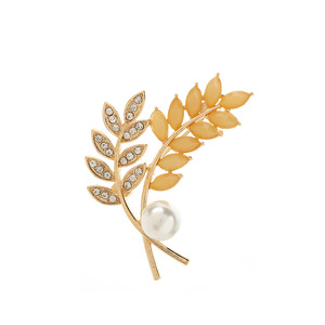 Broche de moda con forma de planta, aleación de zinc con perla y cristal, accesorio de boda para mujer - Product Image 3
