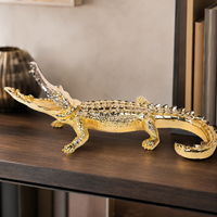 Statue de crocodile en résine dorée électroplaquée, sculpture animale de luxe, ornement de bureau pour la maison, le salon, le bureau, décoration de table, cadeau