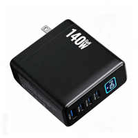 Chargeur GaN 140W avec écran TFT numérique, multi-ports, charge rapide PD3.1, bloc d'alimentation intelligent avec moniteur de puissance pour ordinateur portable et téléphone