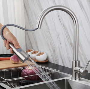 Robinet de cuisine <span class=keywords><strong>gourmet</strong></span> en laiton, finition or rose, monocommande, avec douchette extractible, à poser sur comptoir - Product Image 6