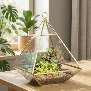 Terrario Moderno de Vidrio Colgante para Suculentas, Diseño Geométrico Cromado, Decoración de Escritorio - Product Image 3