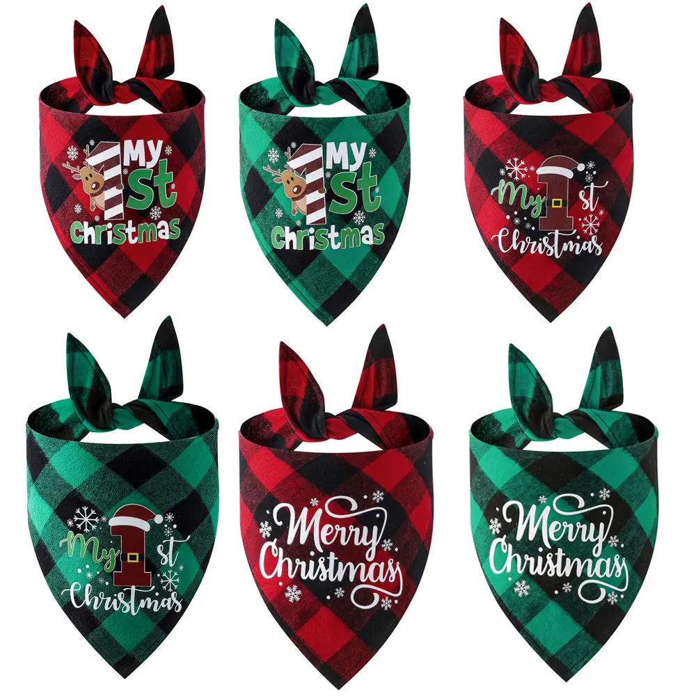 Nuovo natale pet cotone rosso nero verde nero controllo pet cane saliva asciugamano singolo triangolo plaid sciarpa pet pet sciarpa pet