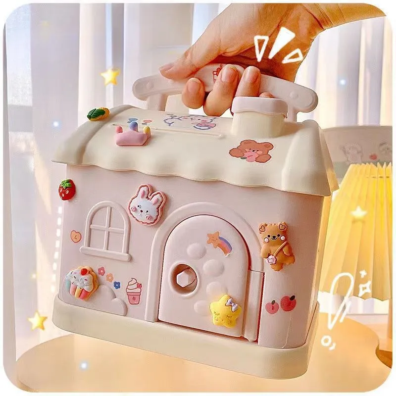 House savings coin girls can save desirable children's money bank storage DIY Girls money box boys cartoon savings box with lock