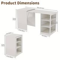 Bureau d'ordinateur pliable extensible avec prises électriques, étagères ouvertes à 3 niveaux, table coulissante sur roulettes cachées