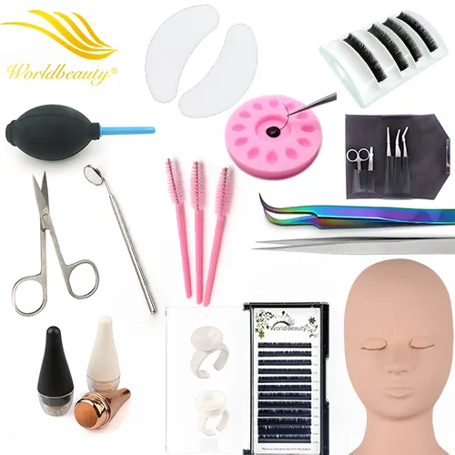 2022 WorldBeauty eyelash extension tools individual eyelash kit eyelash care set eye lashes tool glue rings