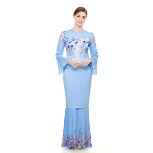 最新版刺绣现代设计美丽优雅穆斯林连衣裙长裙Baju Kurung马来西亚