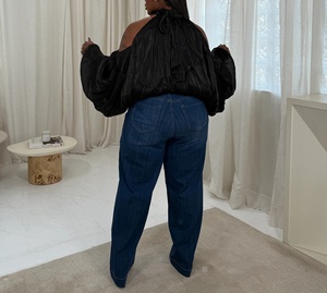 Elegante, sexy Plus-Size Damenblusen, schulterfrei, mit Rüschen, Neckholder, Ballonärmeln, schimmernd, strukturiert, Oversize, für Party und Club. - Product Image 6