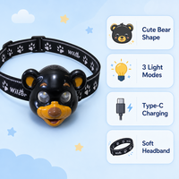 Lampe frontale LED en forme d'animal de dessin animé pour enfants, rechargeable par USB-C, légère, pour la lecture, le jeu, le camping, la randonnée, l'utilisation en extérieur