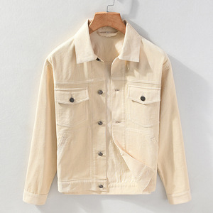 Style japonais décontracté printemps hommes vêtements <span class=keywords><strong>de</strong></span> <span class=keywords><strong>travail</strong></span> court ample jeunesse velours côtelé artistique col montant avant coupe-vent veste manteau - Product Image 2