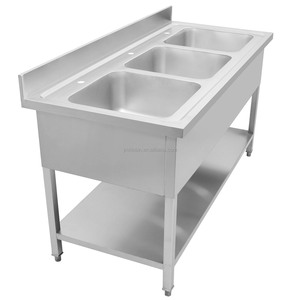 Commercial Kitchen Equipment 3 compartment sink Double layer sink <b>table</b> <b>work</b> <b>table</b> with sink <b>for</b> Hotel Restaurant - Product Image 1