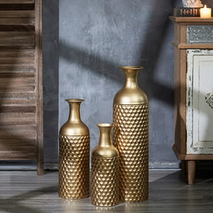 Heavy Melted-Texture Gold Metal <b>Cylinder</b> Tabletop <b>Vase</b> Modern Rustic-Luxe Eco-Friendly Metal Planter Vessel for Wedding - Product Image 1