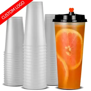 Custom Logo Gedrukt Wegwerp Koud Hot Drinken Deksel Plastic Beker Clear Pp Cup Boba Bubble Plastic Bekers