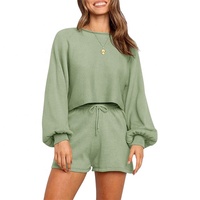 Vente directe usine – Ensemble pull court et short en maille unie pour femme – Couleur unie