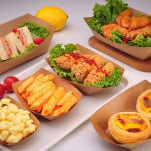 Caja de embalaje de alimentos de papel Kraft, bandeja con forma de barco para restaurante, venta directa de fábrica - Product Image 3