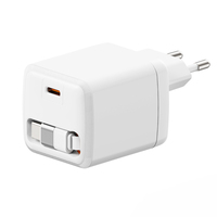 Pengisi Daya Gan 20W PD3.0 QC3.0 C+C Dua Port Pengisian Cepat dengan Kabel Retractable Proteksi OVP/OCP untuk Ponsel & Laptop