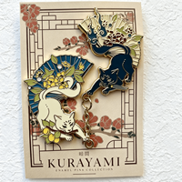 Badge en émail dur plaqué or personnalisé de qualité supérieure, design chat mignon, épingles de revers en métal avec chaînes