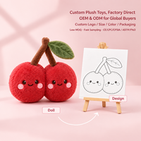 Jouet en peluche cerise, conception personnalisable OEM/ODM, poupée fruit en peluche, broderie, impression, étiquette tissée, faible MOQ, échantillonnage rapide