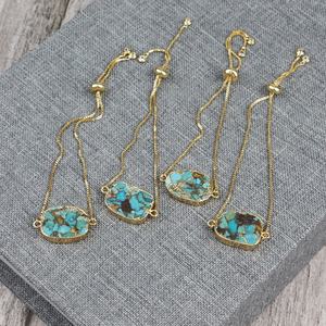 LS-A143 Splendida <span class=keywords><strong>naturale</strong></span> del <span class=keywords><strong>turchese</strong></span> del braccialetto tirare catena regolabile braccialetto con placcatura in oro del commercio all'ingrosso 2020 - Product Image 2