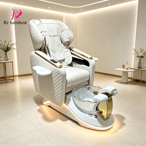 Pedicure Chair Luxury White Gold Pedicure Spa Chair With Glass Foot <b>Basin</b> Electric Reclining Massage Pedicure Station - Product Image 1