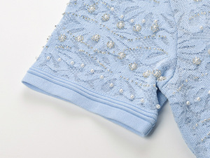 <span class=keywords><strong>Abito</strong></span> Lungo da Donna 2026 con Lavorazione Raffinata, Pizzo Jacquard e Perline, Scollo Tondo, Maniche Corte, <span class=keywords><strong>in</strong></span> <span class=keywords><strong>Maglia</strong></span>, Tinta Unita, <span class=keywords><strong>Plissettato</strong></span>, con Sottoveste - Product Image 5