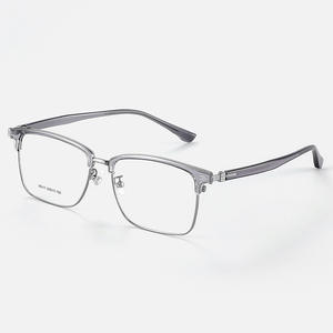 Danyang – lunettes demi-cerclées rectangulaires pour hommes, monture en métal 98317, monture confortable en TR pour grands visages - Product Image 2