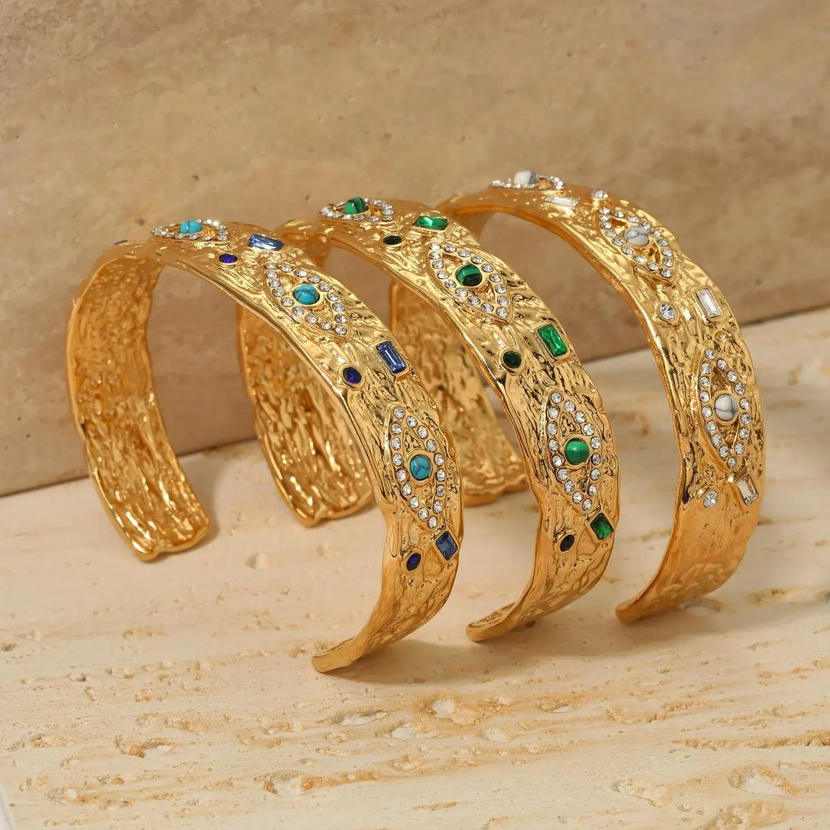 Braccialetto di gioielli in acciaio inossidabile placcato oro impermeabile stile verde occhio Malachite Design bracciale aperto braccialetto da donna