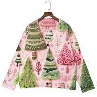 Cardigan en tricot à col en V pour femme, imprimé sapin de Noël festif, ample, doux, toutes saisons, décontracté, tendance, ouvert sur le devant