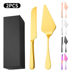 Golden Cake Knife And Spatula <b>Set</b> 2-Piece Stainless Steel Mirror Polished For Wedding Party <b>Baking</b> Tools - Product Image 3