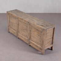 Buffet 3 portes Wabi-Sabi en bois massif vieilli fait main TAILAI avec poignées métalliques, écologique et durable, rangement de 3 pieds