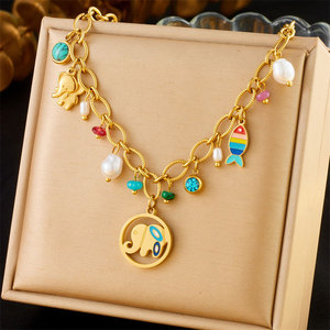 Delicado Collar con Colgante de Elefante para Mujer, Chapado en Oro PVD de 14k y 18k, Acero Inoxidable 316L, Joyería Fina - Product Image 1