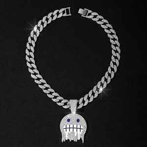 สร้อยคอฮิปฮอปแบบคิวบา ประดับจี้หน้ายิ้มตลกๆ ด้วยเพชรเทียม ชุบทอง ทำจากโลหะผสมสังกะสี - Product Image 3