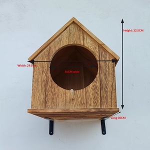 Caja de madera circular para búhos con orificio de entrada, para exteriores, con tornillos de montaje y virutas de madera, casa para mascotas - Product Image 3