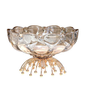 Plateau à fruits en verre cristal doré, plateau à bonbons créatif sur pied haut pour la décoration de la table basse du salon - Product Image 6