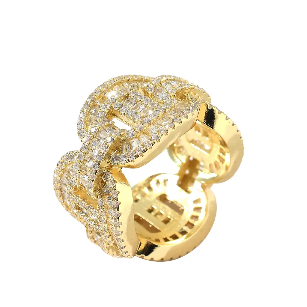 Кольцо из кубинской цепи для мужчин и женщин, позолоченное кольцо 18 карат в стиле хип-хоп, унисекс, подарочное кольцо, 2023