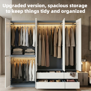 Minimalist Freestanding <b>Wardrobe</b> with No Handle Design & Integrated Drawer Large Capacity Bedroom Clothing Storage Cabinet - Product Image 4