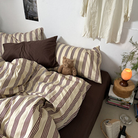 Ensemble de literie en coton lavé ultra doux, respirant, doux pour la peau, rayé rouge, pour la maison et l'hôtel