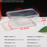 Boîte rectangulaire à tiramisu avec couvercle 250 ml, contenant transparent pour desserts, emballage jetable pour gâteaux mousse et pâtisseries superposées