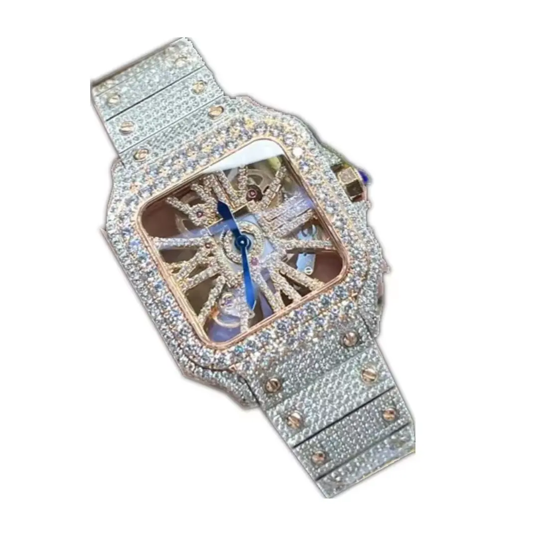 Orologio scheletro orologio meccanico automatico per gli uomini donna di lusso Set a mano diamante ghiacciato Moissanite orologi