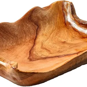 Wavy Live Edge Wooden Bowls For Decor Natural Root Wood Hand Carved Decorative Wooden Farmhouse Fruit Bowl Handmade Entryway