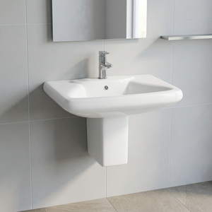 Lavabo de cerámica cuadrado de pared con medio pedestal, diseño moderno para uso en centros comerciales y villas. - Product Image 6