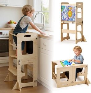 Labebe Toddler đứng tháp 12M + Montessori có thể gập lại học tập thiết kế hiện đại bảng đen chống tip nhà bếp bằng gỗ bước Phân - Product Image 1