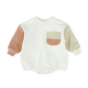 จั๊มสูทขายส่ง สีตัดกัน แขนยาว ผ้าถัก ชุดรอมเปอร์เด็กผู้หญิง ทารก - Product Image 3