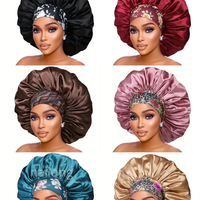 Bonnet de nuit extensible à rayures en satin, large bord, grande taille, pour femmes adultes, soin des cheveux africains, idéal pour l'été et les voyages transfrontaliers