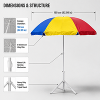 Parasol de plage color block avec support trépied et ancre de sable pour terrasse extérieure et camping