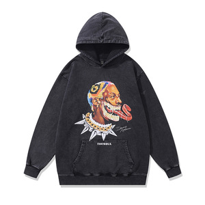 Sweat à capuche en pur coton lourd avec impression américaine rétro <span class=keywords><strong>Rodman</strong></span> Direct Spray et effet lavé pour hommes et femmes. - Product Image 2