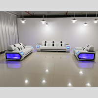 Ensemble Canapé Sectionnel Fonctionnel en Cuir Véritable avec LED pour Maison et Salon