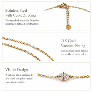 สร้อยคอหัวใจประดับเพชรคิวบิกเซอร์โคเนีย สแตนเลสสตีล ชุบทอง 14K แบบสุญญากาศ สายคู่ สีทองและสีเงิน - Product Image 2