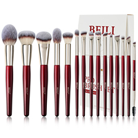 Ensemble de pinceaux de maquillage professionnels rouges 15 pièces, poils doux, vegan, sans cruauté, pour fond de teint, marque privée