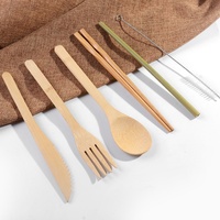 Ensemble de couverts en bambou écologiques, portables, réutilisables, zéro déchet, pour les voyages, cadeau de vacances