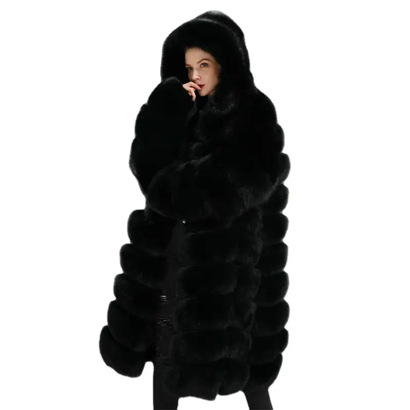 أزياء المرأة طويلة معطف فرو الثعلب الطبيعي الفراء طوق كبير الثعلب معطف زائد حجم معطف الفرو للشتاء النساء الفاخرة